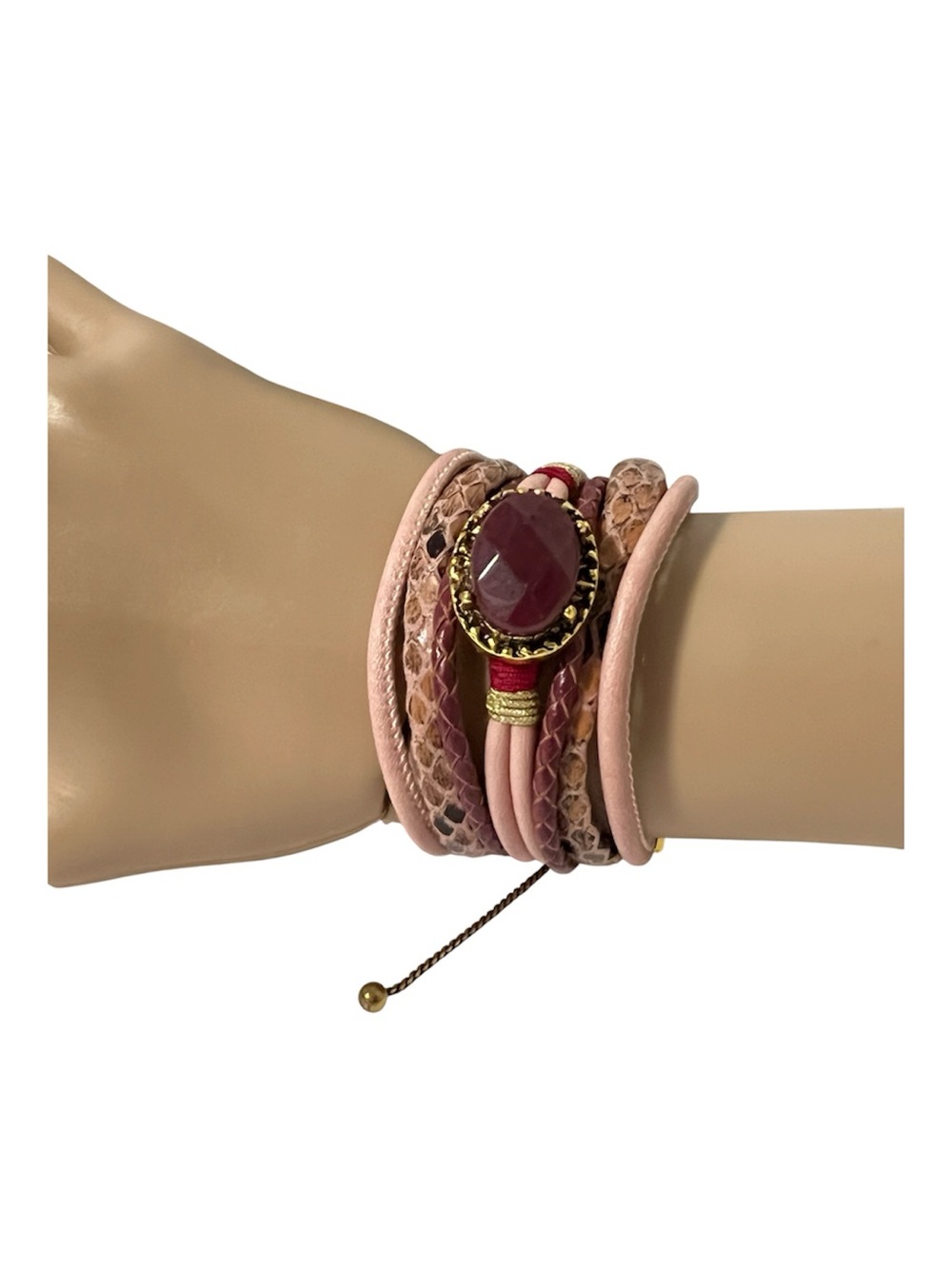 Laura Janelle Layered Focal Bracelet in Maroon Snakeskin